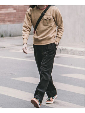 NON STOCK Corduroy Pants Men Pleated Casual Trousers Loose Workwear Pant L